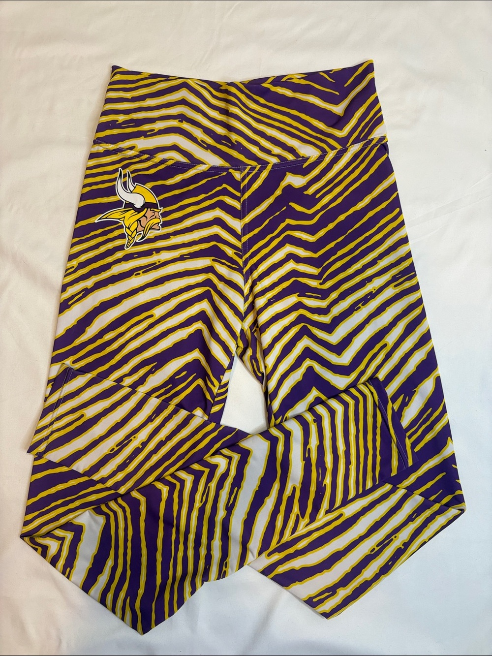 Zubaz x NFL Minnesota Vikings Purple and Gold Zebra Print Viking Logo Legging M
